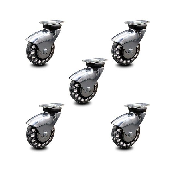 3 Inch Bright Chrome Hooded Polyurethane Top Plate Casters SCC, 5PK